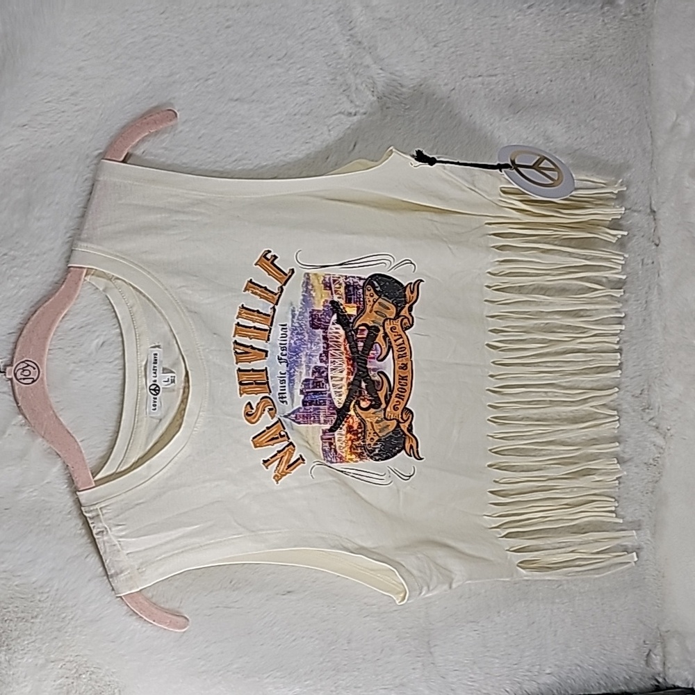 Love Peace & Lazy Days Nashville Music Festival Fringed Shirt Size Large